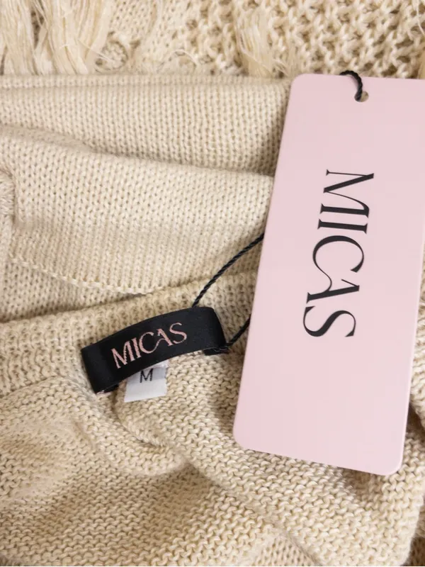 NWT [SET] Micas Knit Fringe Maxi Skirt M Beige Tassel Sheer Slit Bandeau Top - Image 5