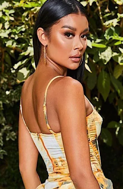 Pretty Little Thing Orange Tie Dye Print Structured Corset Top - Image 3
