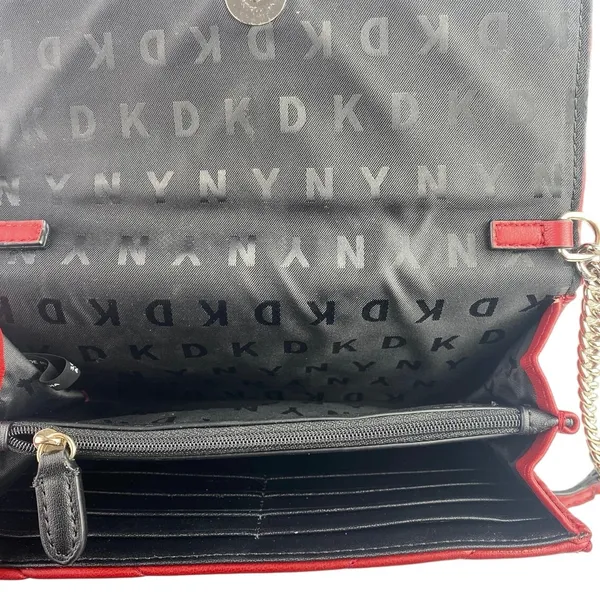 DKNY Veronica WOC Red Leather Quilted Crossbody Wallet Mini Purse Crossbody OS - Image 5