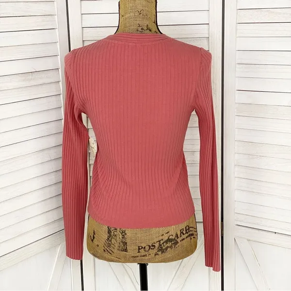Self Esteem‎ Ribbed Knit V Neck Crop Shirt Spice Orange Medium - Image 4