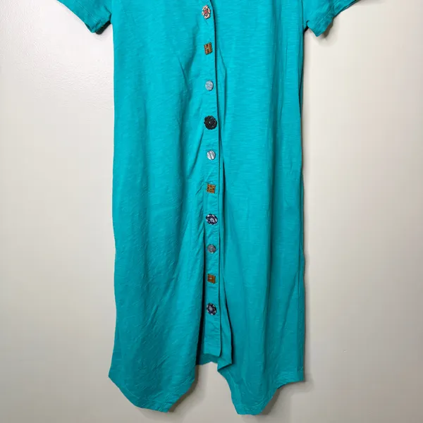 Soft Surroundings Danielle Button Midi Dress Teal Blue Green Size Small - Image 9