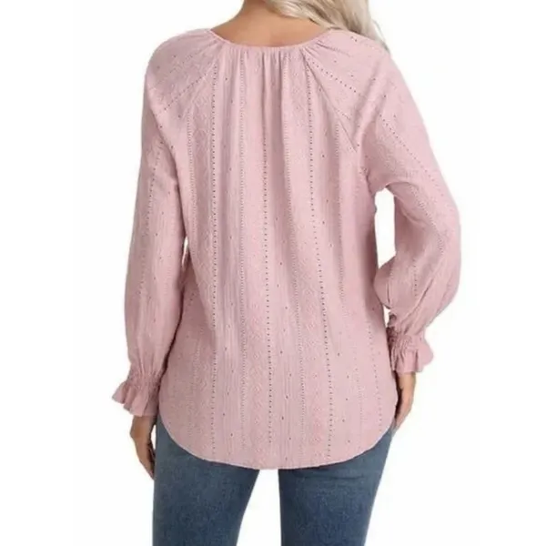 Frye Blush Pink Eyelet Peasant Boho Aztec Print Textured Buttons Blouse SZ L - Image 2