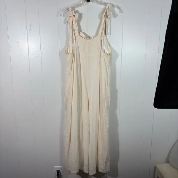 En Crême Beige Tan Cotton Wide Leg Tie Shoulder Jumpsuit Overalls NWT Large L - Image 4