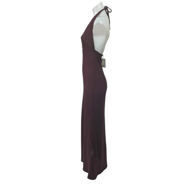 NEW H&M Purple Halter Plunge V Neck Sleeveless Crochet Open Back Maxi Dress S - Image 2