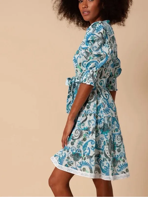HALE BOB Roxie Dress Blue Floral Pockets SMALL - Image 3