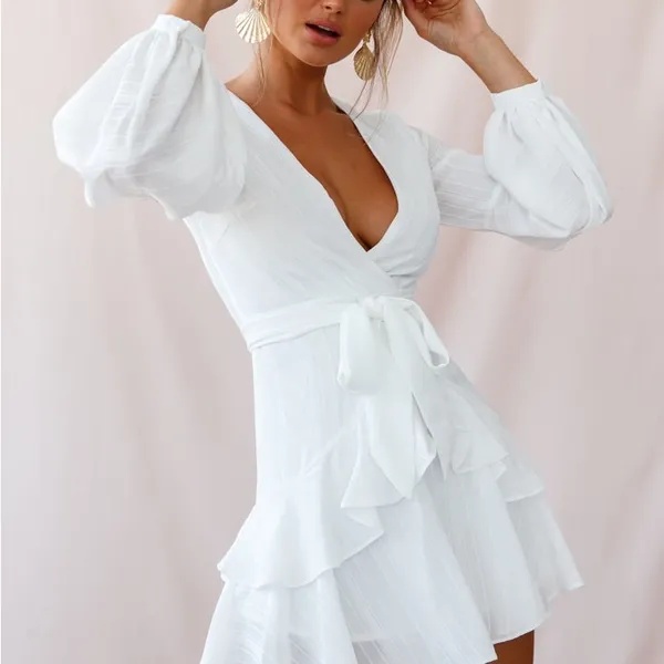 Kerry Layered Balloon Sleeve Dress White - Image 2