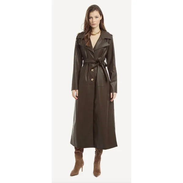Wyld Blue Faux‎ Leather Trench Coat Dark Chocolate Size XS - Image 2