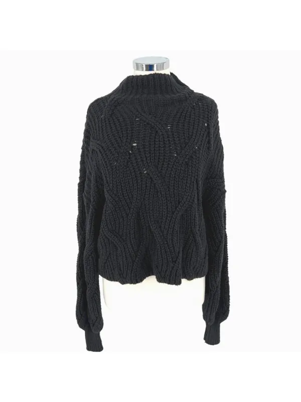 Free People Seasons Change Black Knit Cotton Sweater Size Small Edgy Minimalist - Image 2