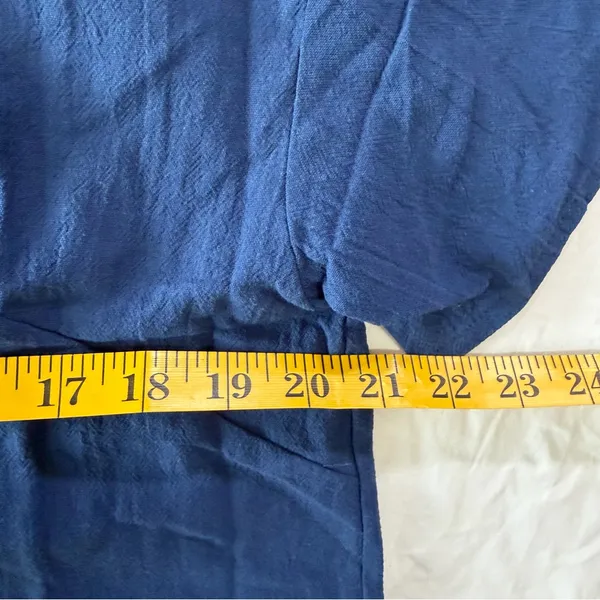Women's 2 Piece Navy Blue Gauze Linen Like Top and Wide Leg Capri Pants Size M - Image 4
