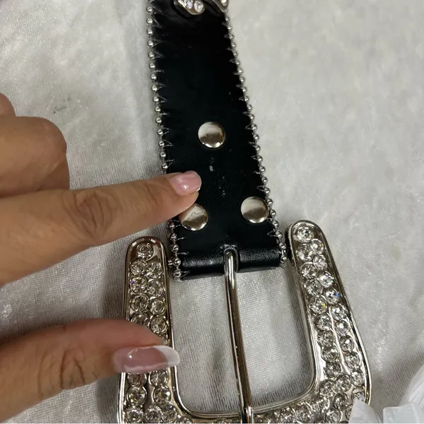Y2K Crystal Embellished Black Belt western crosses studded motorcycle cowgirl - Image 12