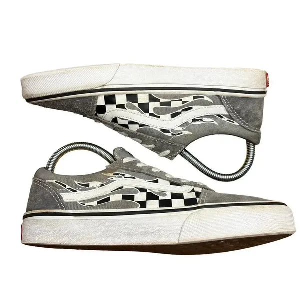 Vans White Filmore Decon Checkerboard Flames Suede Sneaker - Youth 5 / Women 6.5 - Image 3