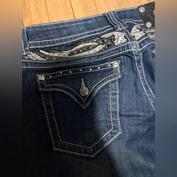 Miss Me Skinny Straight Leg Blue Denim Jeans. Bling Jeans - Image 5