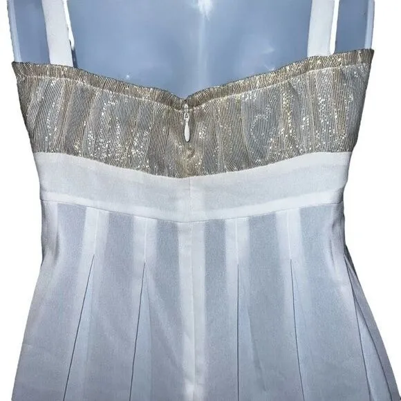 CACHE White With Gold Metallic Ruched Sheer Illusion Tank Cami‎ Top NWOT Siz - Image 7