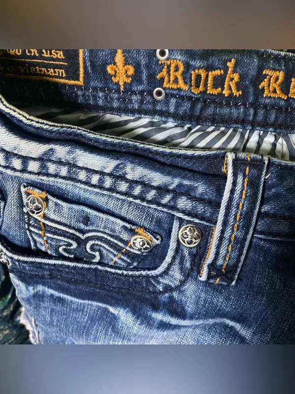 Rock Revival Distressed Dark Blue Denim Shorts with Frayed Hem size 28 Jodie - Image 9
