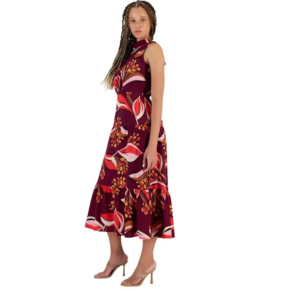 NWT Sam Edelman Hoyal Large Floral High Neck Dress 30F751-S4 Wine Multi Red 6 - Image 2