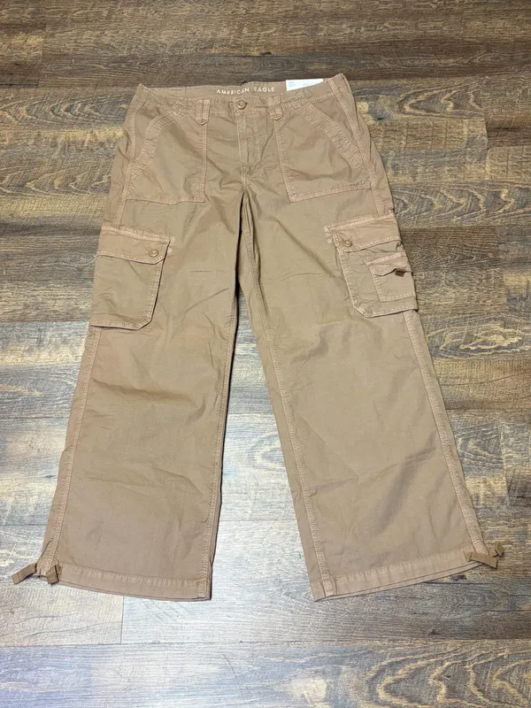 NEW American Eagle Baggy Jogger Womens 14 Short Tan Cargo Utility Pants Stretch - Image 2
