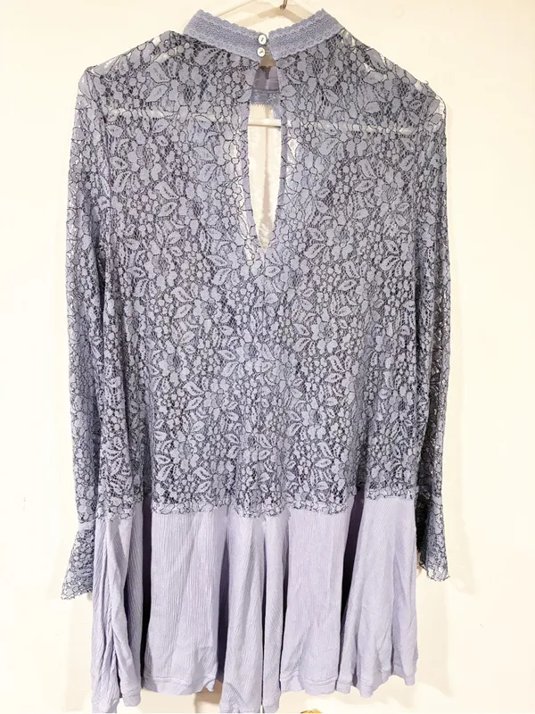 FREE PEOPLE TELL TALE MOCK CUTOUT LACE TUNIC MINI DRESS Light Purple Size Small - Image 5