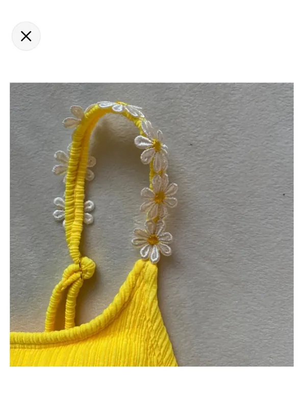 Yellow ribbed daisy bikini top - Image 3