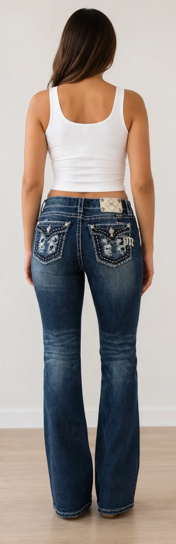 Miss Me Dark Blue Bootcut Jeans with Embellished Pockets - Image 2