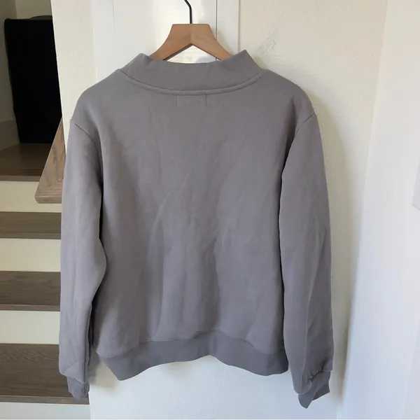 PARKE Monochrome Varsity Mockneck Sweatshirt in Stone Gray New - Image 6