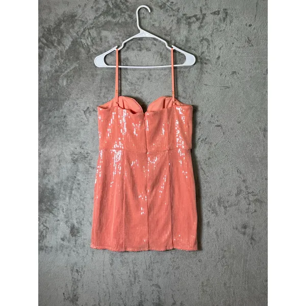 Hutch Coral Pink Sequin Notched Neck‎ Sleeveless Party Mini Dress Women's 10 - Image 4