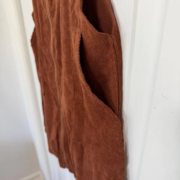 Romwe Rust Brown Corduroy Front Zip-Up Mini Overall Dress - Image 6