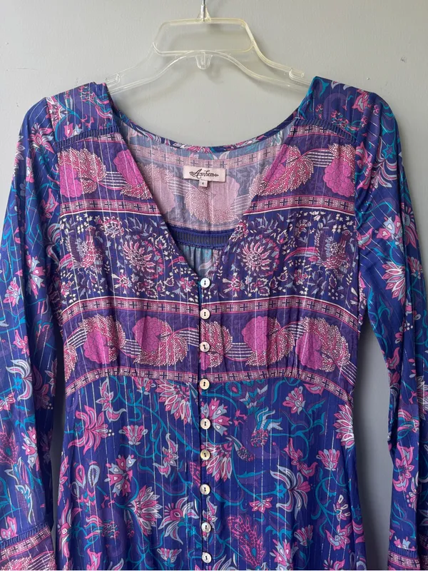 Arnhem Blue-Purple Floral Button Maxi Dress - Image 3