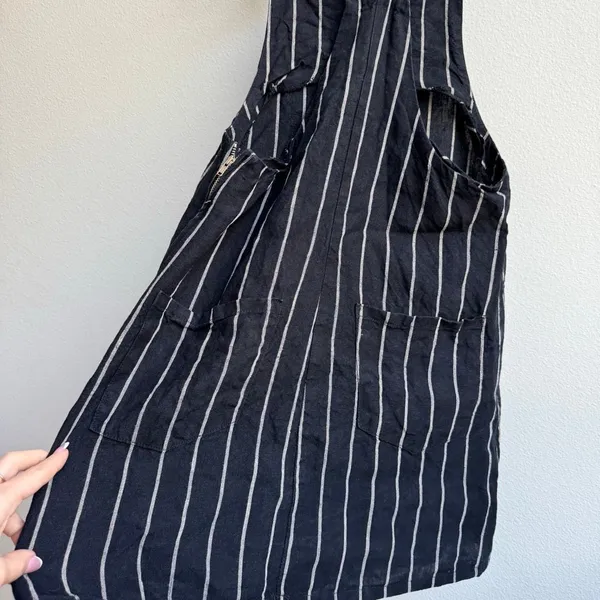 Reformation 100% Linen Black White Stripe Overall Mini Dress Size 6 Small - Image 5