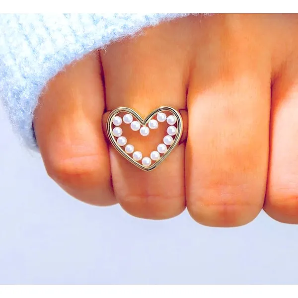NWT PRETTY SOLID PEARL HEART RING, 18k‎ YELLOW GOLD OVER STERLING SILVER RING - Image 2