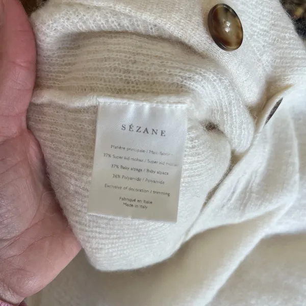 Sezane Willy Mohair Alpaca Henley Sweater Ecru Cream‎ Button Detail XS - Image 5