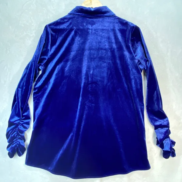 Susan Graver Velvet Tunic‎ Top Ruched Sleeve Button Down Shirt Size M - Image 8