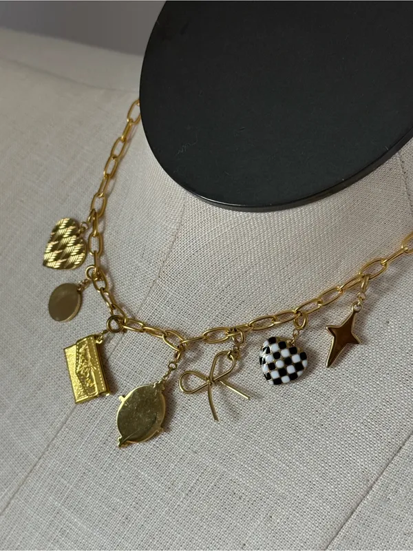 Plunder Gold Charm Necklace Heart, Flower & Enamel Accents fashion jewelry new - Image 4