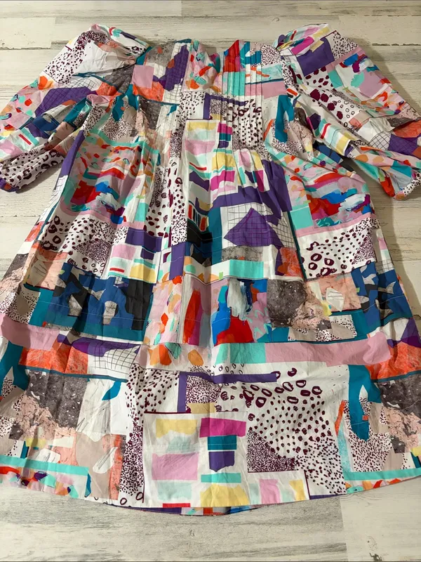 HUNTER BELL Tuckernuck Jenkins Mini Dress Patchwork Print Cotton Puff Sleeve - Image 10