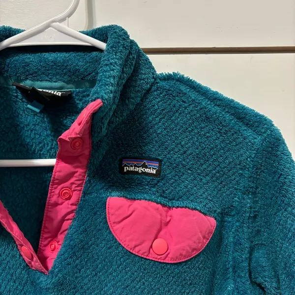 Girls Patagonia Turquoise & Pink Re Tool Pullover - Image 5