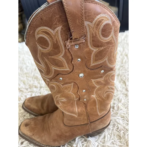 RARE Vintage Durango Cross‎ Brown Leather Rhinestone Cross Western Boots Women 6 - Image 9