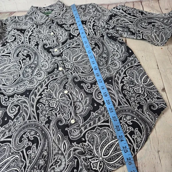Lauren Ralph Lauren Womens Medium Black White Paisley Non-Iron Button Down Shirt - Image 7