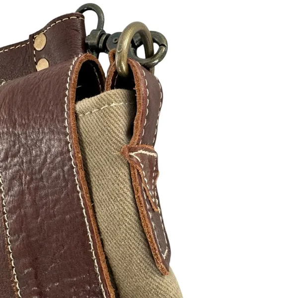 Myra Bag Sage Green Canvas and Brown Leather Messenger Tote Crossbody Bag - Image 3