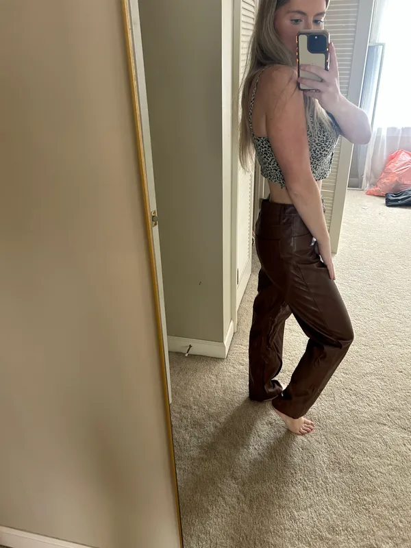 Boutique Brown Pleather Pants Size M - Image 2