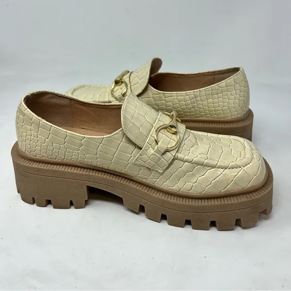 Urban Outfitters Boca Croc Lug Platform Loafers Cream Womens 9 Gold Bit Y2K - Image 5