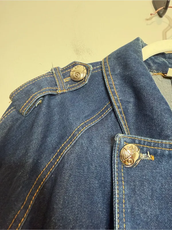 Navi Vintage Denim Trench Coat XXL Belted Dark Wash Y2K Western Boho Duster - Image 3