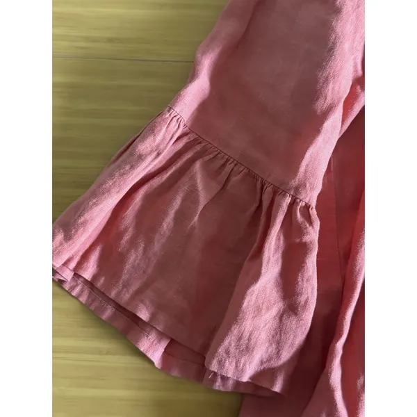 Bryn Walker Fran Top Medium Coral Linen Ruffle Bell Sleeve Top Boho Lagenlook - Image 6