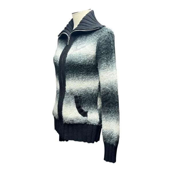 Harley-Davidson Full Zip Shawl Neck Sweater Black Gray White Silver Medium - Image 4