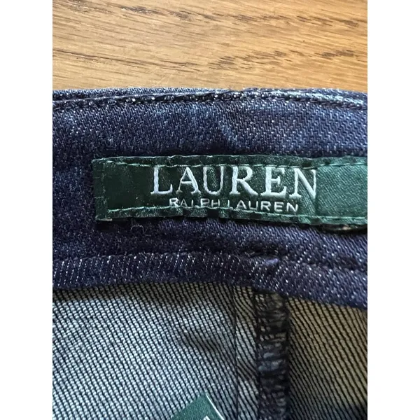 LRL Ralph Lauren Jean Skirt Women Size 4 Leather‎ Trim Full Zip Knee Length - Image 3