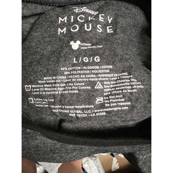 Disney Mickey‎ Mouse Grumpy Face Graphic Ringer T-Shirt Gray Black Large - Image 3