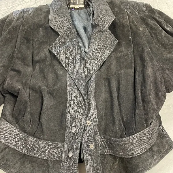 Vintage rare 80’s shoulder pad leather suede jacket ! - Image 3