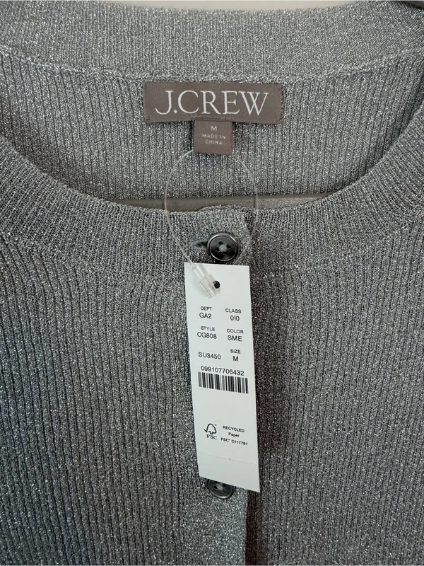 J.Crew Ribbed Henley Sweater Lurex NWT Silver Medium - Image 4