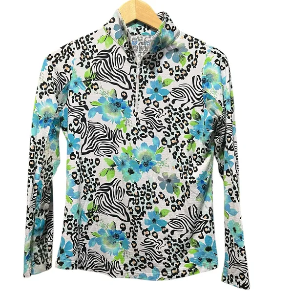 IBKUL Eva Polo‎ Zip Top Peri Long Sleeve Golf Shirt Womens UPF 50 size XS - Image 3