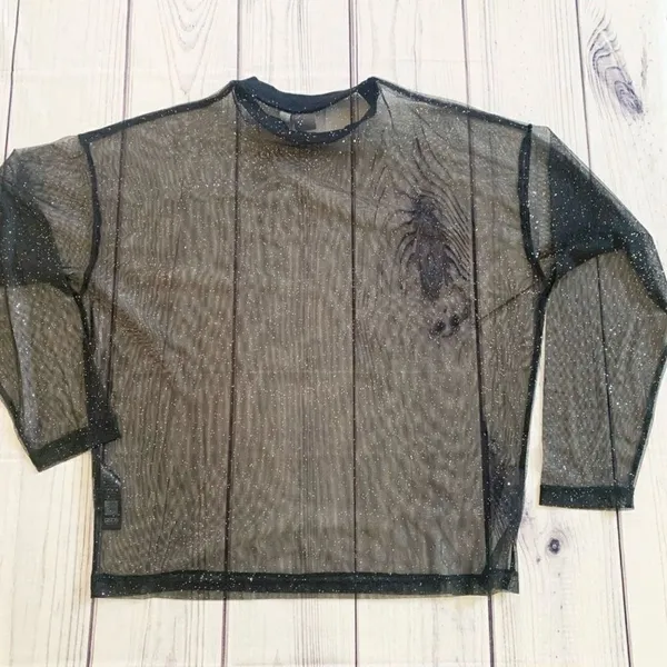 ASOS Sheer‎ Sparkly Long Sleeve See Through Paris Top Size Small Oversized Disco - Image 9