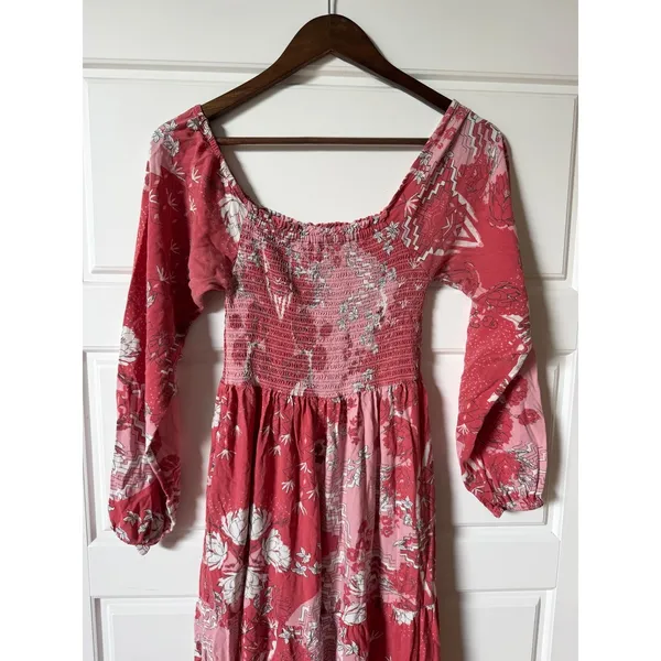 Natural Life Pink Floral Smocked Midi Dress‎ Small Boho Cottagecore - Image 3