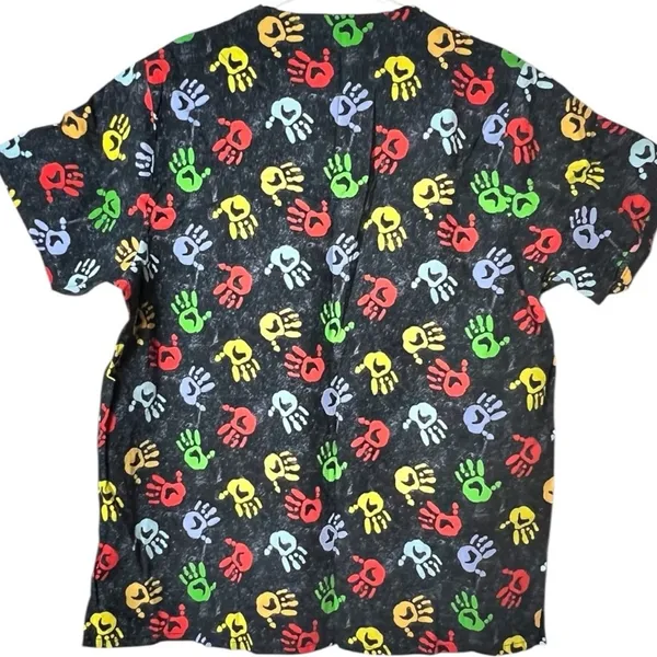 Colorful Handprint Healthcare Worker Scrub Top Shirt - Image 5